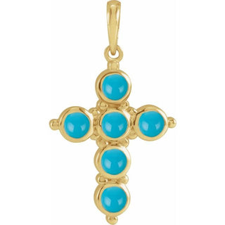 14K Yellow Natural Turquoise Cross Pendant