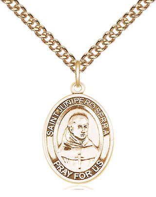 14kt Gold Filled Saint Junipero Serra Medal Religious Jewelry Engraved Catholic Saint Jewelry