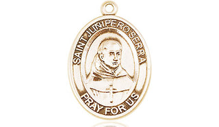 14kt Gold Saint Junipero Serra Medal Engraved Catholic Saint Jewelry
