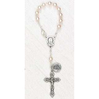 4-Pack - 6mm Glass Pearl Auto Rosary with Premium Centerpiece and Crucifix with St Christopher Pendant