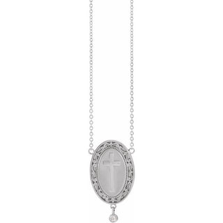 Platinum .015 CT Natural Diamond Rosary Cross 18" Necklace