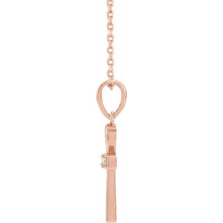 14K Rose .03 CT Natural Diamond Ankh Cross 16-18" Necklace