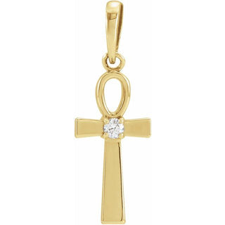 14K Yellow .03 CT Natural Diamond Ankh Cross Pendant