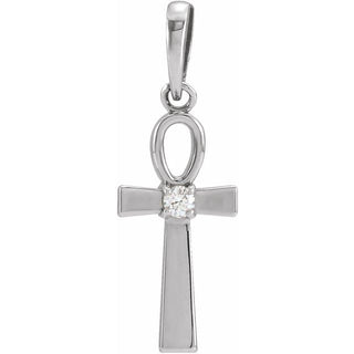 Platinum .03 CT Natural Diamond Ankh Cross Pendant