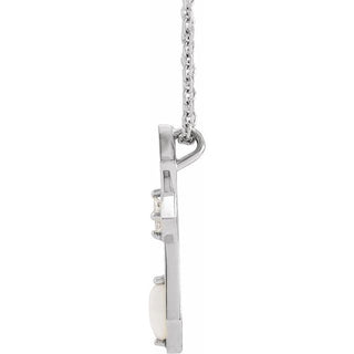 Sterling Silver Natural White Opal & .05 CT Natural Diamond Cross 16-18" Necklace