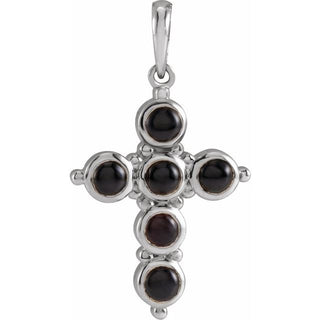 14K White Natural Black Onyx Cross Pendant