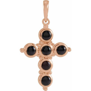 14K Rose Natural Black Onyx Cross Pendant