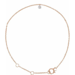 14K Rose 1/6 CT Drilled Natural Diamond Solitaire 9" Anklet