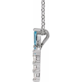 14K White Natural Aquamarine & 1/10 CTW Natural Diamond Cross 16-18" Necklace