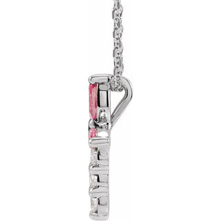 Platinum Natural Pink Tourmaline & 1/10 CTW Natural Diamond Cross 16-18" Necklace