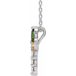 14K White Natural Multi-Gemstone & 1/10 CTW Natural Diamond Cross 16-18" Necklace