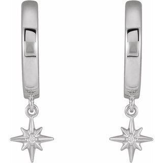 Sterling Silver .0075 CTW Natural Diamond Celestial Hinged Hoop Earrings