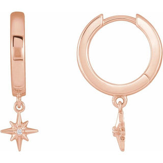 14K Rose .0075 CTW Natural Diamond Star Hinged Hoop Earrings