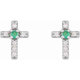 Platinum Natural Emerald & .03 CTW Natural Diamond Cross Earrings