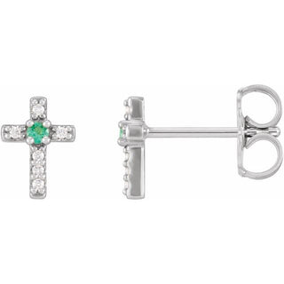 14K White Lab-Grown Emerald & .03 CTW Natural Diamond Cross Earrings