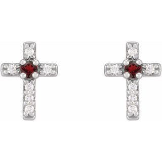 Platinum Natural Mozambique Garnet & .03 CTW Natural Diamond Cross Earrings