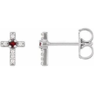Sterling Silver Natural Mozambique Garnet & .03 CTW Natural Diamond Cross Earrings