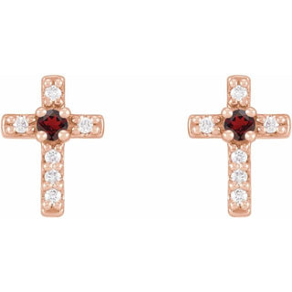 14K Rose Natural Mozambique Garnet & .03 CTW Natural Diamond Cross Earrings