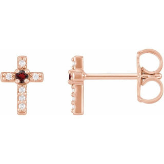 14K Rose Natural Mozambique Garnet & .03 CTW Natural Diamond Cross Earrings