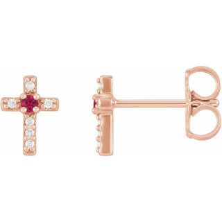14K Rose Natural Ruby & .03 CTW Natural Diamond Cross Earrings