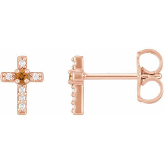 14K Rose Natural Citrine & .03 CTW Natural Diamond Cross Earrings