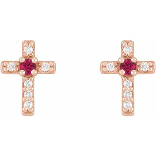 14K Rose Natural Ruby & .03 CTW Natural Diamond Cross Earrings