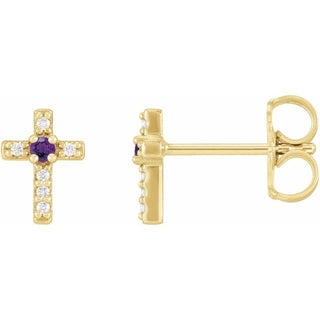 14K Yellow Natural Amethyst & .03 CTW Natural Diamond Cross Earrings
