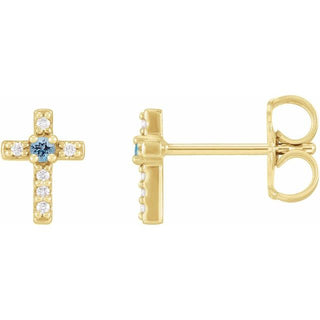14K Yellow Natural Aquamarine & .03 CTW Natural Diamond Cross Earrings