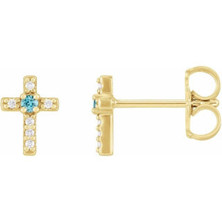 14K Yellow Natural Blue Zircon & .03 CTW Natural Diamond Cross Earrings