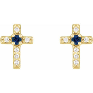 14K Yellow Natural Blue Sapphire & .03 CTW Natural Diamond Cross Earrings