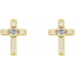14K Yellow Natural White Sapphire & .03 CTW Natural Diamond Cross Earrings