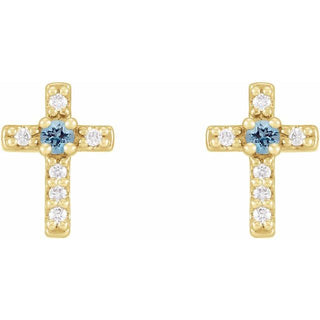 14K Yellow Natural Aquamarine & .03 CTW Natural Diamond Cross Earrings