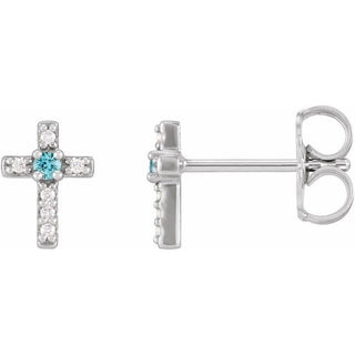 Platinum Natural Blue Zircon & .03 CTW Natural Diamond Cross Earrings