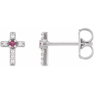 Sterling Silver Natural Pink Tourmaline & .03 CTW Natural Diamond Cross Earrings