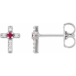 14K White Natural Ruby & .03 CTW Natural Diamond Cross Earrings
