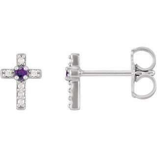 14K White Natural Amethyst & .03 CTW Natural Diamond Cross Earrings