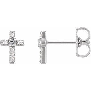 Sterling Silver Natural White Sapphire & .03 CTW Natural Diamond Cross Earrings