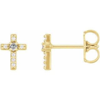 14K Yellow Natural White Sapphire & .03 CTW Natural Diamond Cross Earrings
