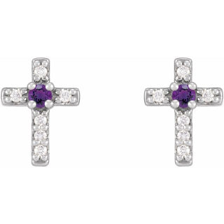 Sterling Silver Natural Amethyst & .03 CTW Natural Diamond Cross Earrings
