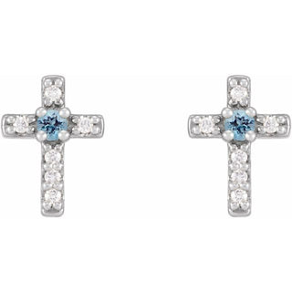 Sterling Silver Natural Aquamarine & .03 CTW Natural Diamond Cross Earrings