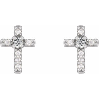 Sterling Silver Natural White Sapphire & .03 CTW Natural Diamond Cross Earrings