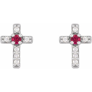 14K White Natural Ruby & .03 CTW Natural Diamond Cross Earrings