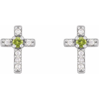 Sterling Silver Natural Peridot & .03 CTW Natural Diamond Cross Earrings