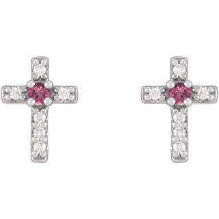 Platinum Natural Pink Tourmaline & .03 CTW Natural Diamond Cross Earrings