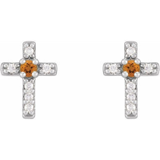 Platinum Natural Citrine & .03 CTW Natural Diamond Cross Earrings