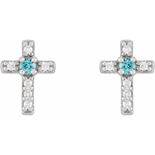 Sterling Silver Natural Blue Zircon & .03 CTW Natural Diamond Cross Earrings