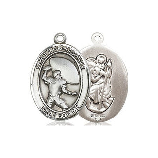 Sterling Silver Saint Christpher Football Medal Religious Jewelry
