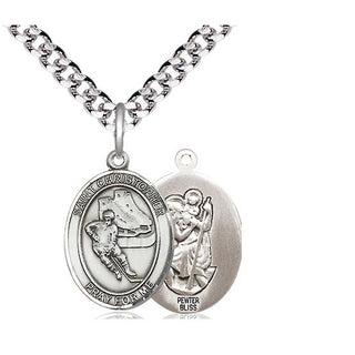 Pewter Saint Christopher Hockey Medal Religious Jewelry