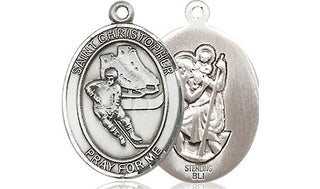 Sterling Silver Saint Christopher Hockey Medal Religious Jewelry