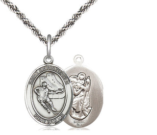 Sterling Silver Saint Christopher Hockey Medal Religious Jewelry